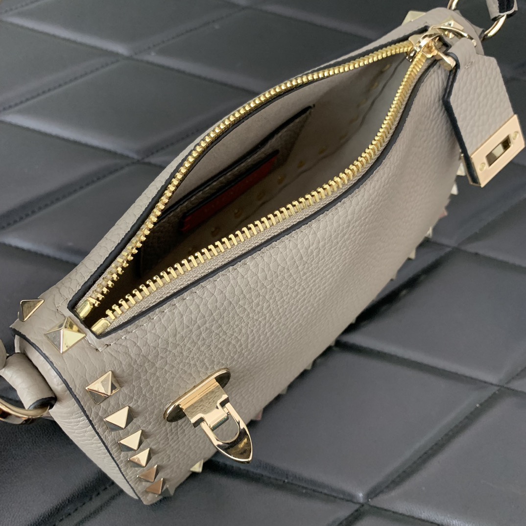 Valentino Garavani Rockstud Small Crossbody Bag in Grey Grainy Calfskin